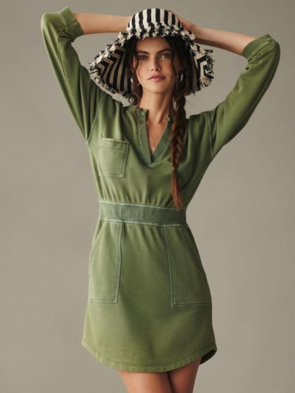 ANTHRO DAILY PRACTICE Military Gorpcore Sporty Utility French Terry Sweat Dress
